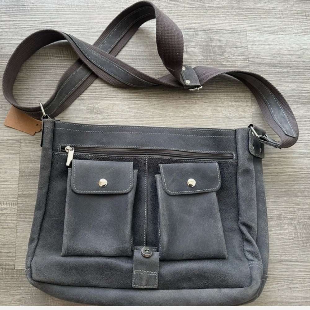 David King & Co. North South Laptop Messenger bag Dark Grey Suede Leather Men's - Picture 12 of 12